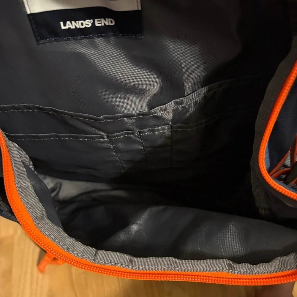 Lands' End Blue Orange Backpack Book Bag Camping Hiking